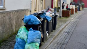 Ein Bild von Mittwoch: Überquellende Mülleimer in der Hauptstraße von Besigheim. Mittlerweile sind die Behälter abgeholt worden. Doch nicht überall.⇥ Foto: Martin Kalb