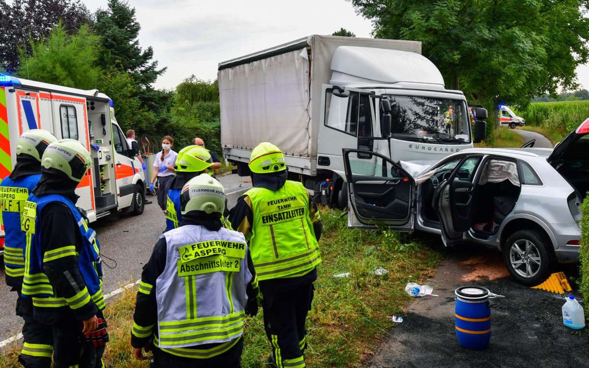Unfall in Tamm: Lkw-Fahrer weicht auf Gegenfahrbahn aus: Zwei Schwerverletzte