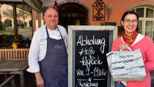 Regine und Burkhard Schork betreiben am Bietigheimer Marktplatz ein Restaurant und setzen weiter auf Abholangebote.⇥