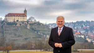 Vaihingens Oberbürgermeister Gerd Maisch vor Schloss Kaltenstein. ⇥ Foto: Martin Kalb