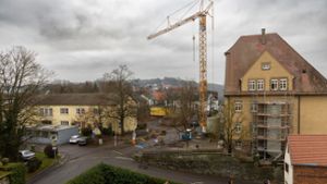 Der Kran zeigt es an: Aktuell wird das alte Schulgebäude umgebaut. Im Herbst 2022 könnte es mit dem Neubau losgehen.⇥ Foto: Helmut Pangerl